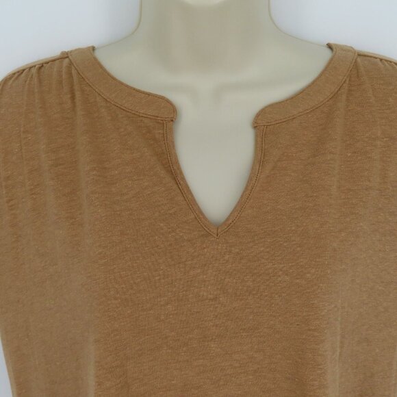 Talbots Womens Medium Linen Blend Y Neck Heathered Tan Brown Shirt Top NEW - Picture 3 of 10